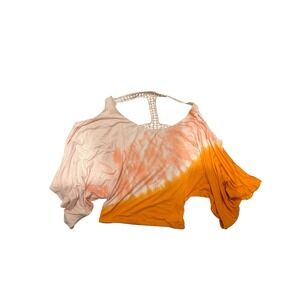 Orange & Cream Tie-Dye Butterfly Sleeve Top Open Back NWT | Women's Size Small |